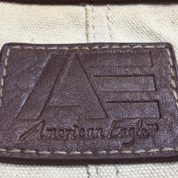 American Eagle Rugged Canvas Leather Zip Tote Shoulder Handbag 15"x14.5" - Picture 4 of 16